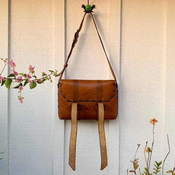 Vintage French leather briefcase messenger attache book bag - Picture 8 of 16